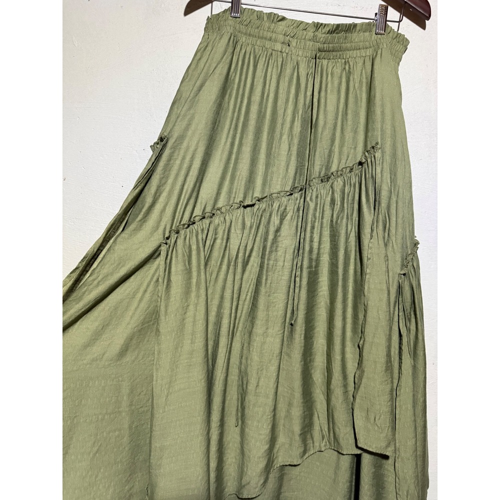Scarlet Darkness XL Olive Green Tiered Ruffle Maxi Skirt Gothic Renaissance Boho - Picture 5 of 12